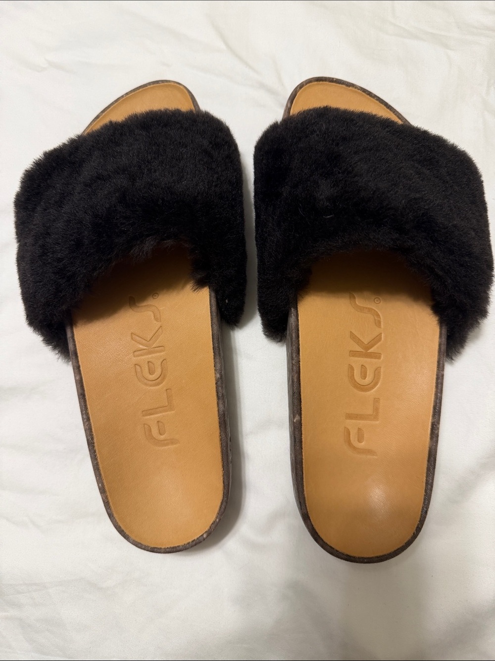 Black Faux-Fur Slide Sandals — Plush Comfort
